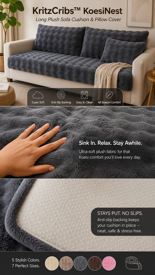 KritzCribs™ KoesiNest – Long Plush Sofa Cushion