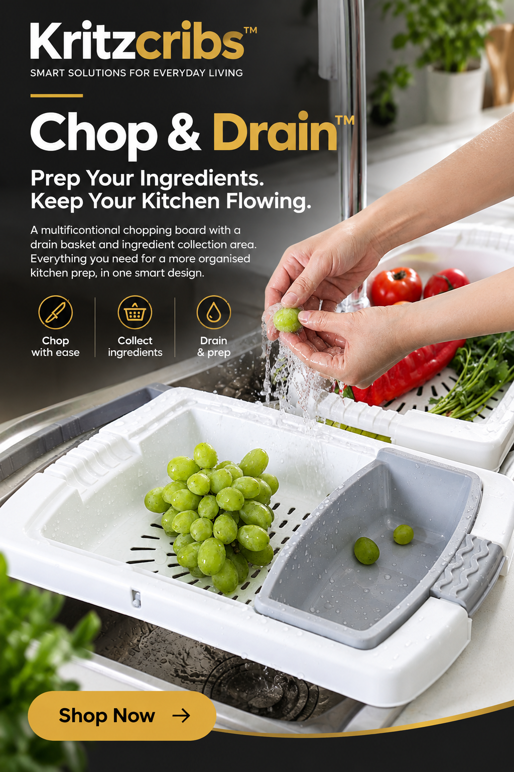 KritzCribs™ Chop & Drain™ | Multifunctional Chopping Board